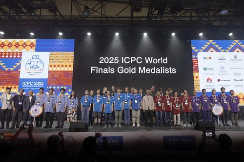 Gold medalist teams on stage at the 2025 ICPC World Finals in Baku